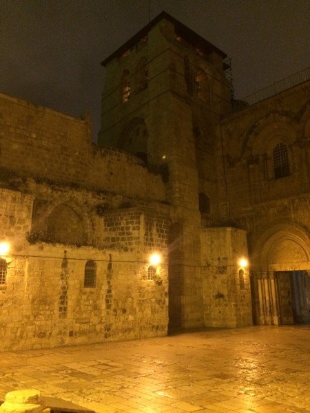 The empty courtyard in front of the Church of the Holy Sepulchre